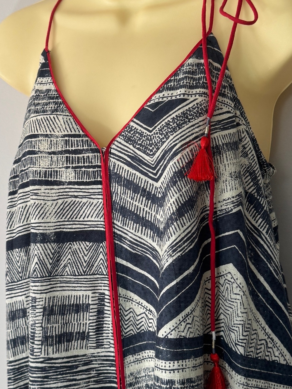 Akemi + Kin Anthropologie Riviera Halter Dress Small Boho Tassel Midi asymmetric - Picture 5 of 15